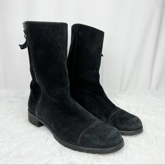 STUART WEITZMAN / Duluth black suede leopard fold over boots / 7.5 - Picture 2 of 9
